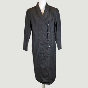 VTG Caron Petite Sheath Dress Women's 8 Black Chambray Denim Long Sleeve